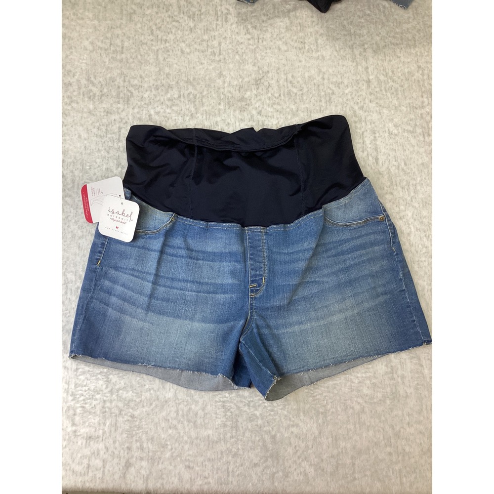 Isabel Maternity by‎ Ingrid & Isabel Blue Denim Midi Shorts Crossover Panel 20W.
